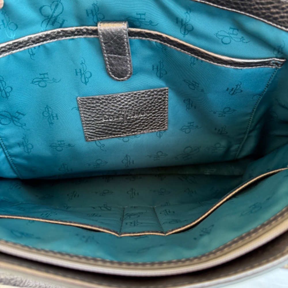 Cole Haan Silver Pewter Pebbled Leather Tote | Original Dust Bag | Teal Lining - Picture 7 of 15